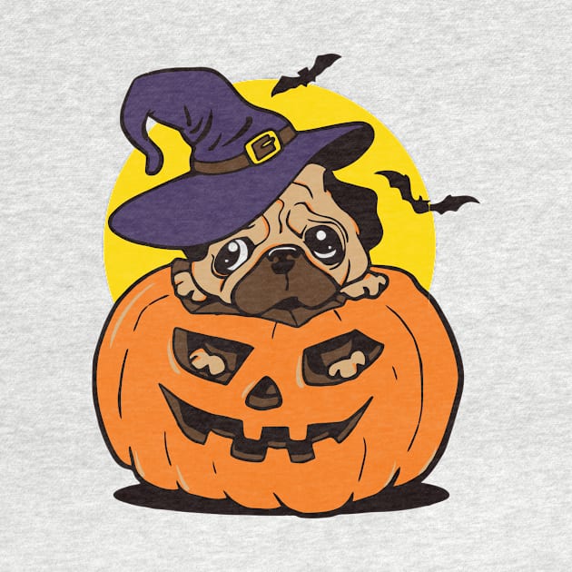 Pugkin Pug Dog Pumpkin Halloween by Teewyld